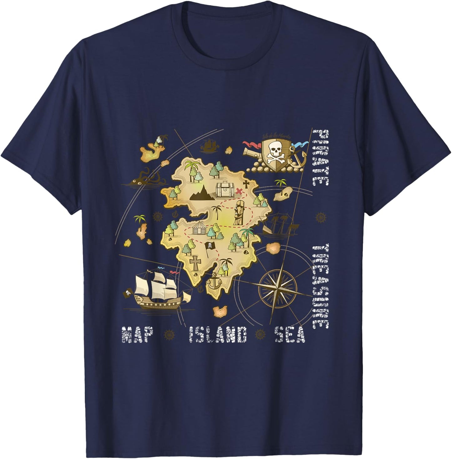 Pirate Treasure Sea Island Map T-Shirt - T-Shirt | Navy