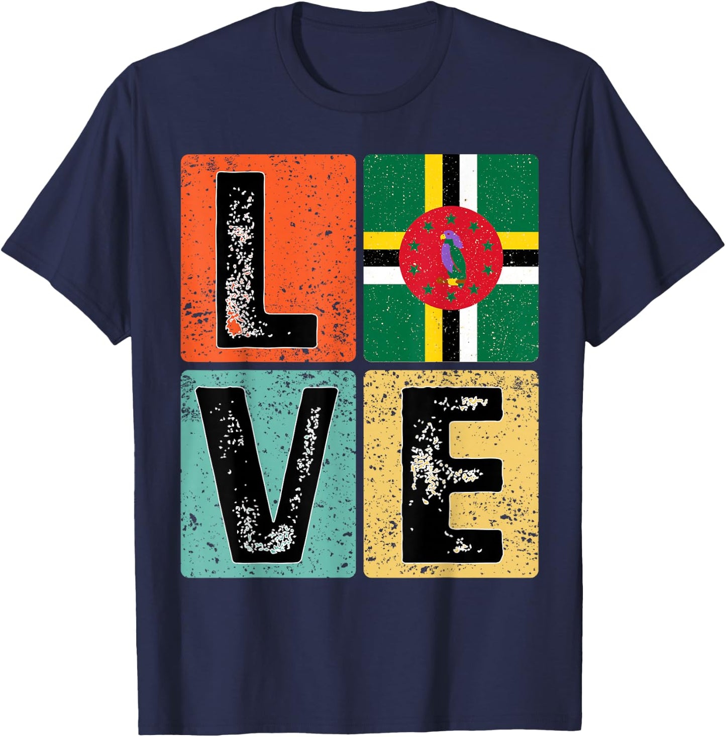 Vintage Retro I Love Dominica Flag for Dominican Pride Gift T-Shirt - T-Shirt | Navy