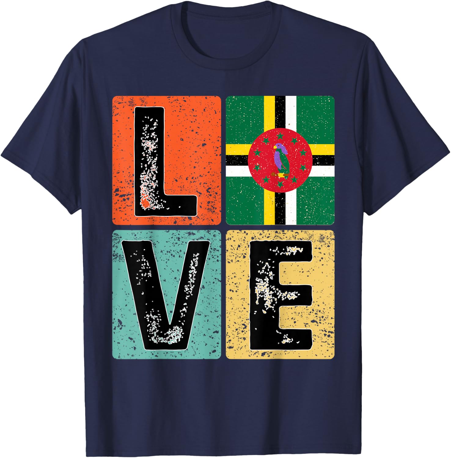 Vintage Retro I Love Dominica Flag for Dominican Pride Gift T-Shirt - T-Shirt | Navy