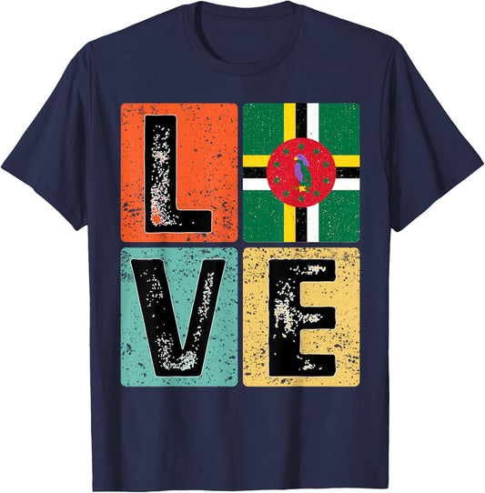Vintage Retro I Love Dominica Flag for Dominican Pride Gift T-Shirt - T-Shirt | Navy