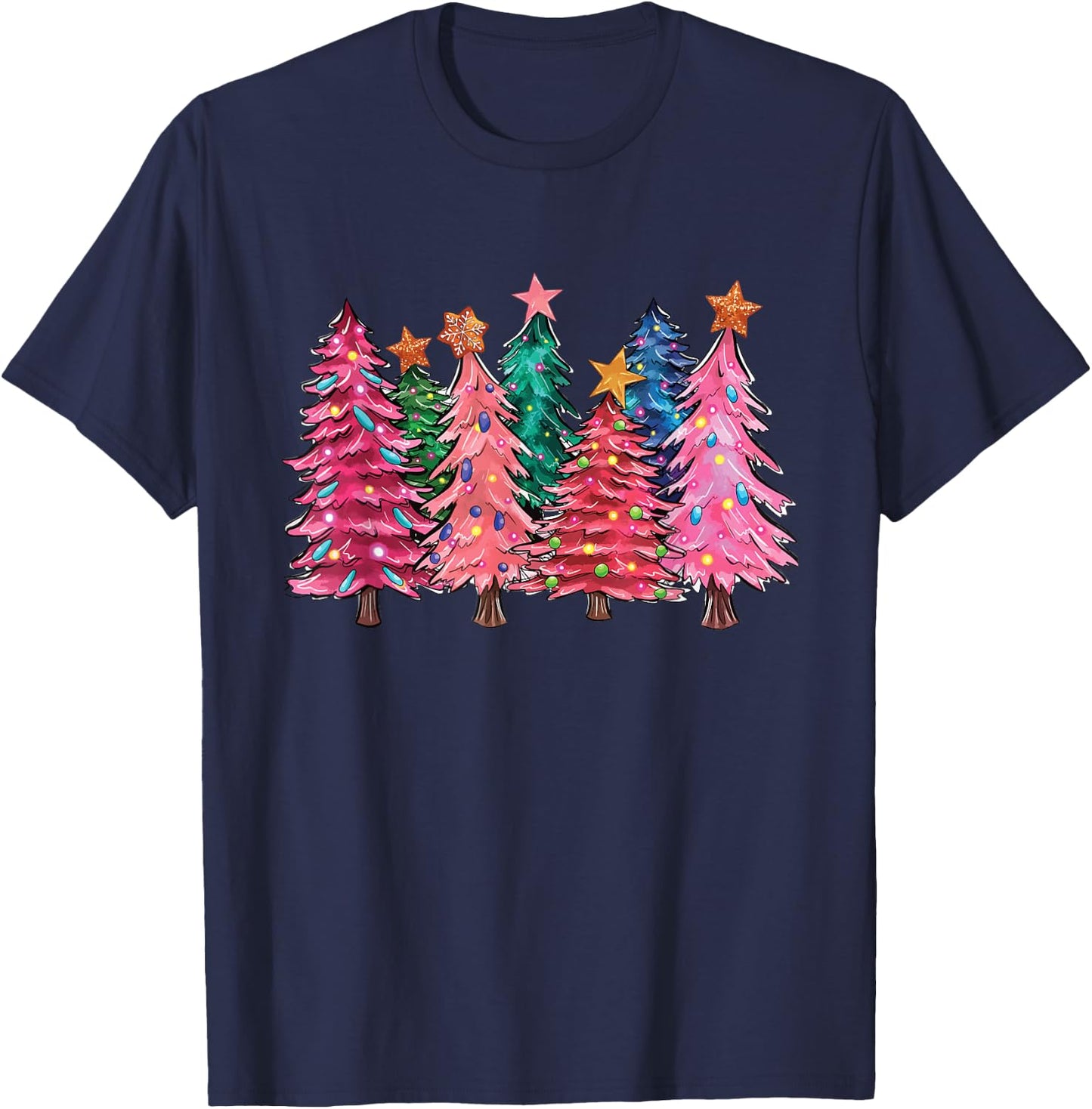 Cute Christmas With Pink Trees Xmas Costume Girls T-Shirt - T-Shirt | Navy