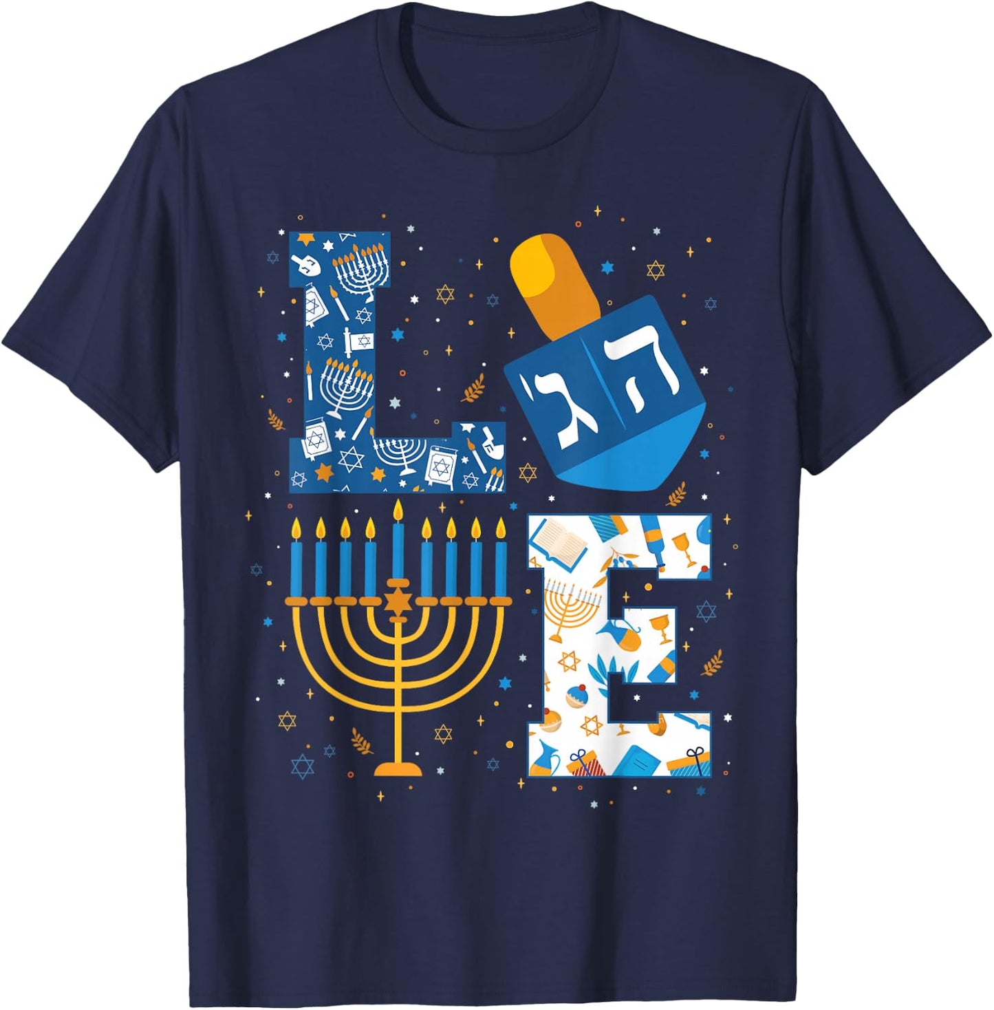 Hanukkah Love with Menorah for Jewish Christmas Holiday T-Shirt - T-Shirt | Navy