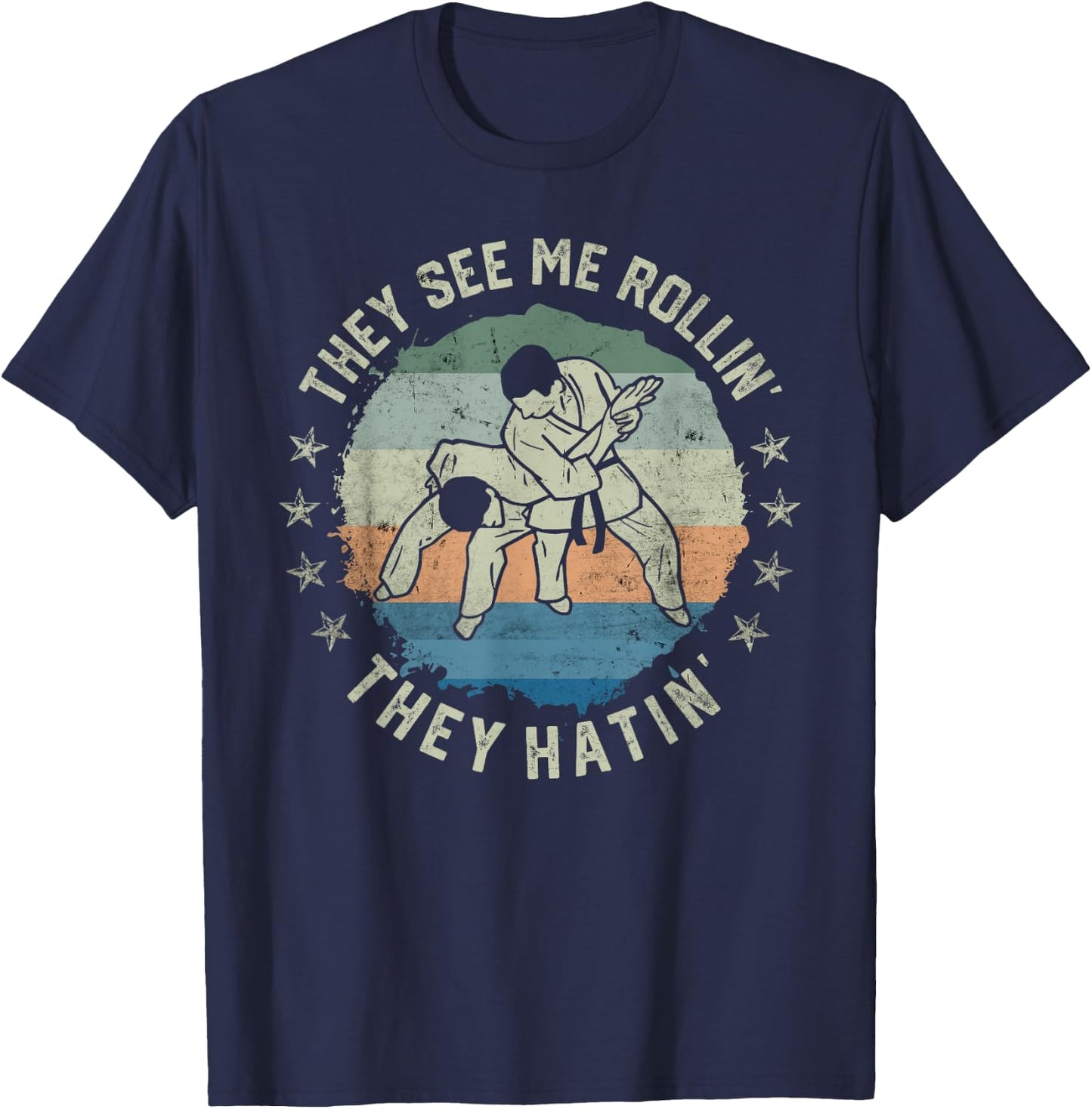 Retro Vintage They See Me Rollin Funny Brazilian Jiu-Jitsu T-Shirt - T-Shirt | Navy