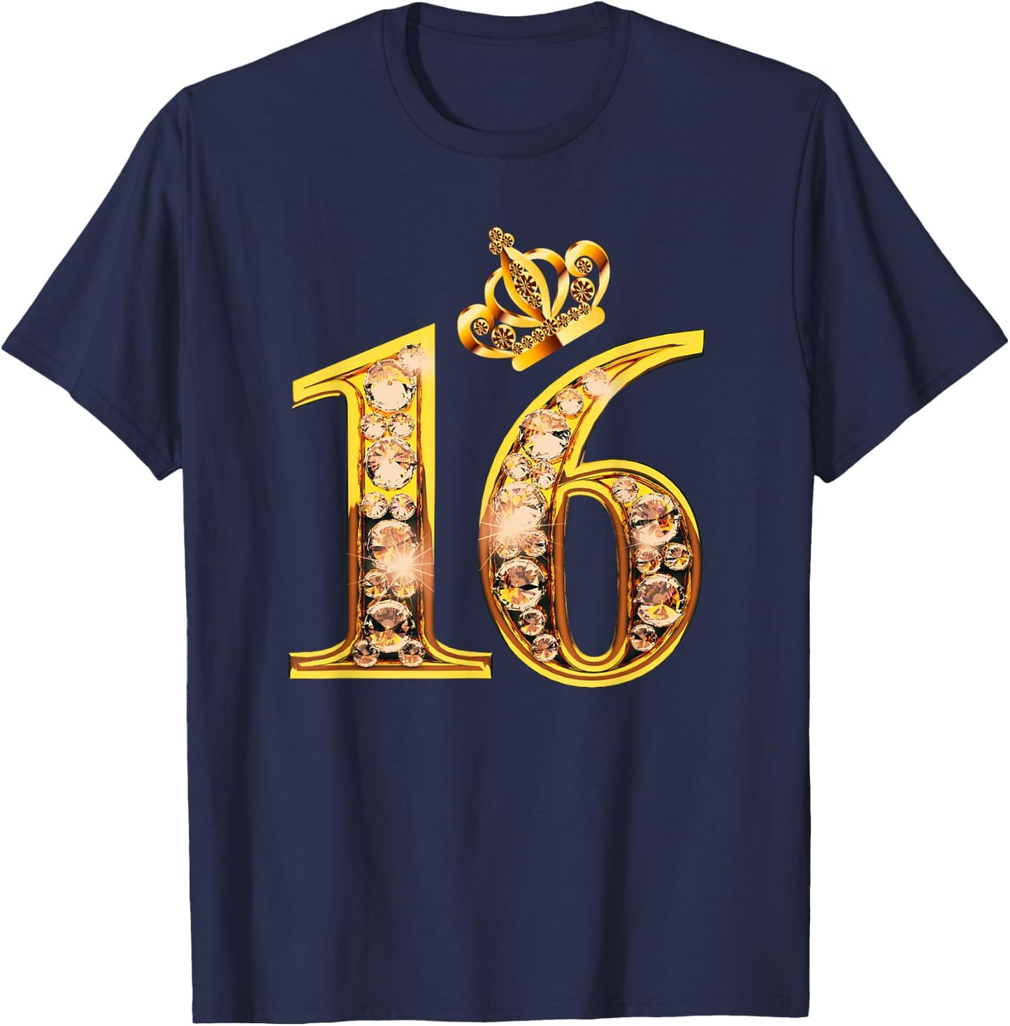 Queen of 16 Sweet Sixteen Gold Black 16th Birthday Girls T-Shirt - T-Shirt | Navy