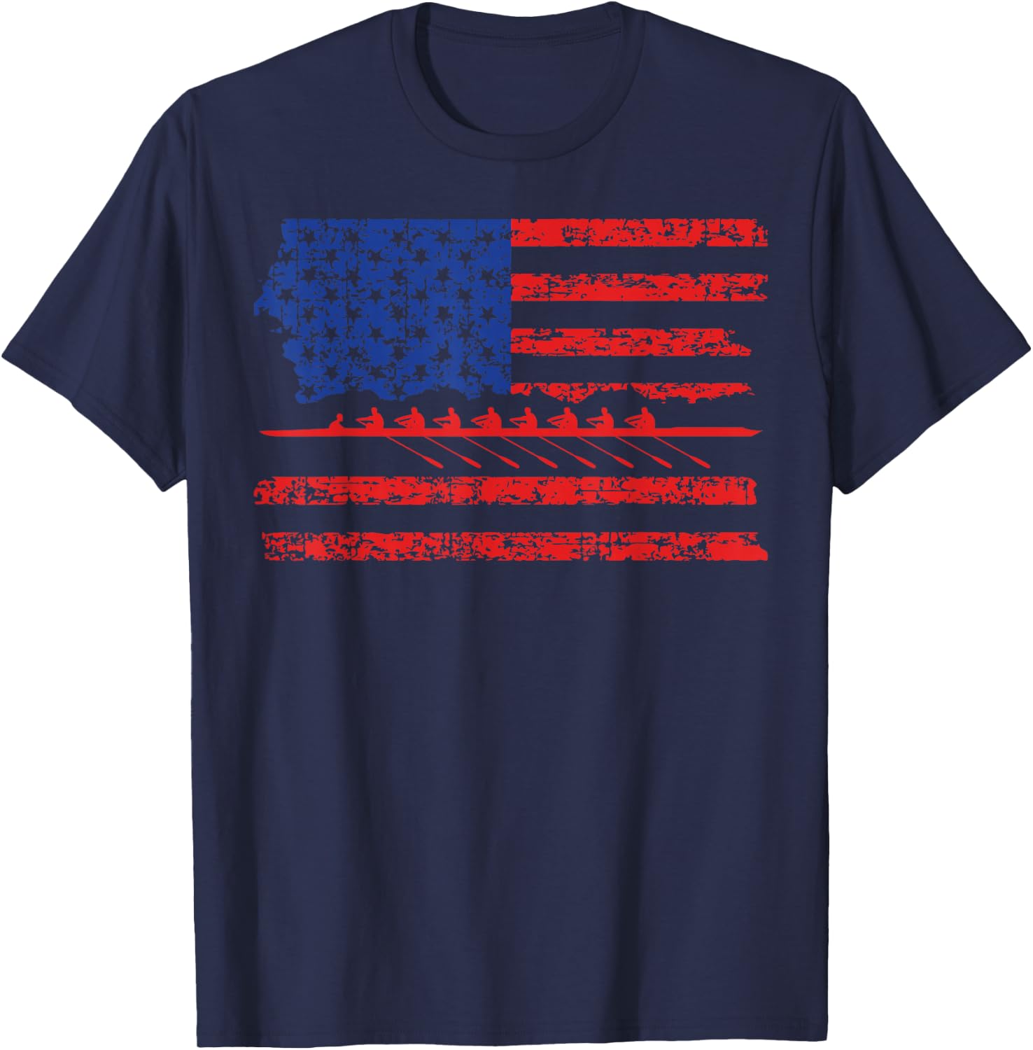 Crew Rowing Boat Oars Us American Flag T-Shirt - T-Shirt | Navy