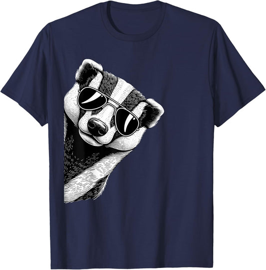 Funny Honey Badger Art Wearing Sunglasses T-Shirt - T-Shirt | Navy