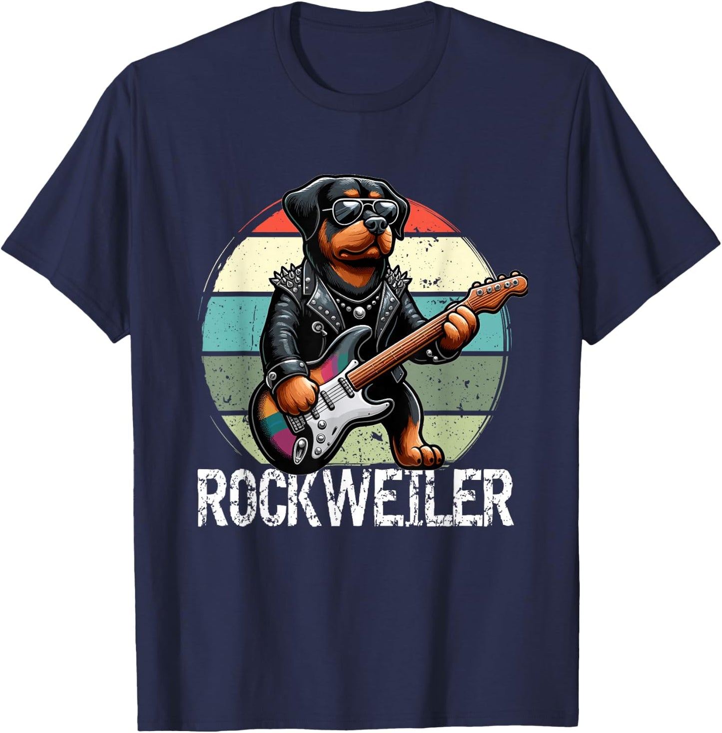 Rockweiler Dog Retro Rock Men Rottweiler T-Shirt - T-Shirt | Navy