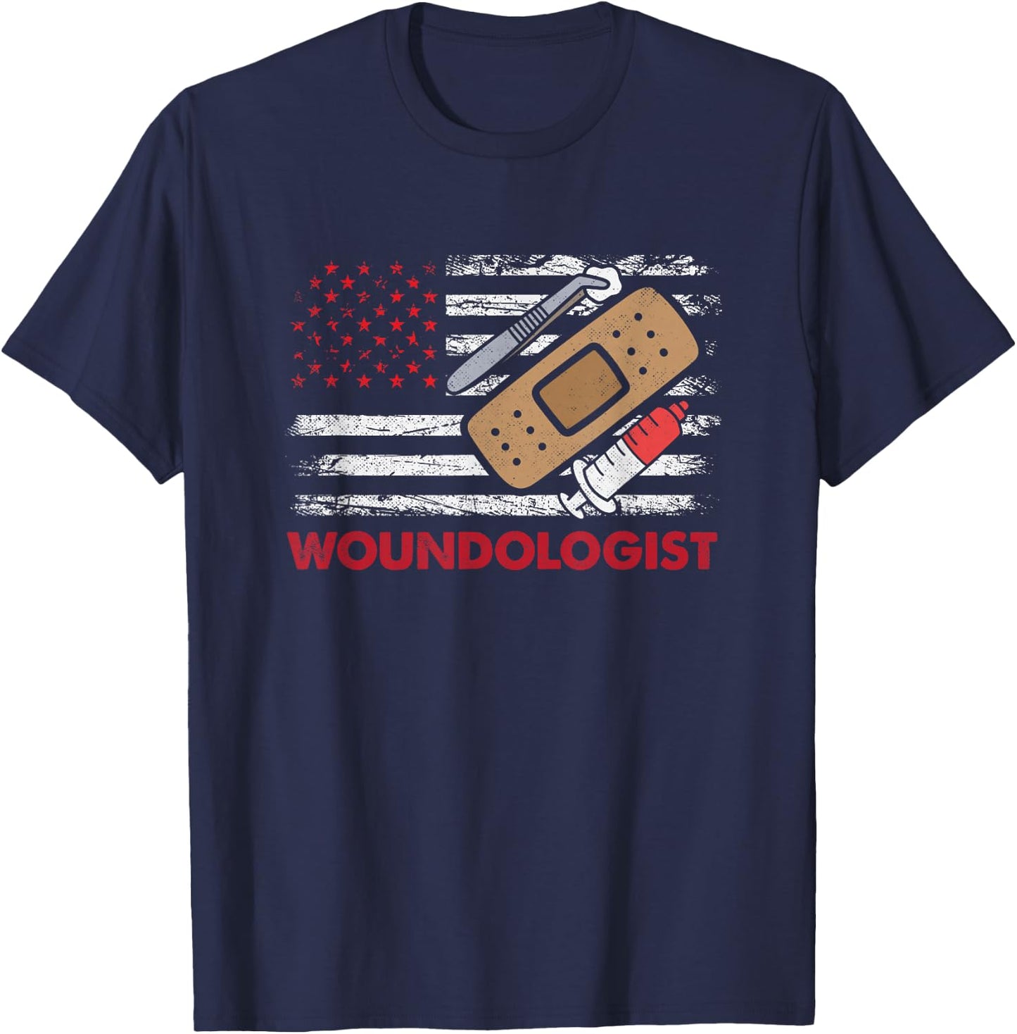 Wound Care Nurse Woundologist American Flag Ostomy Nurse T-Shirt - T-Shirt | Navy