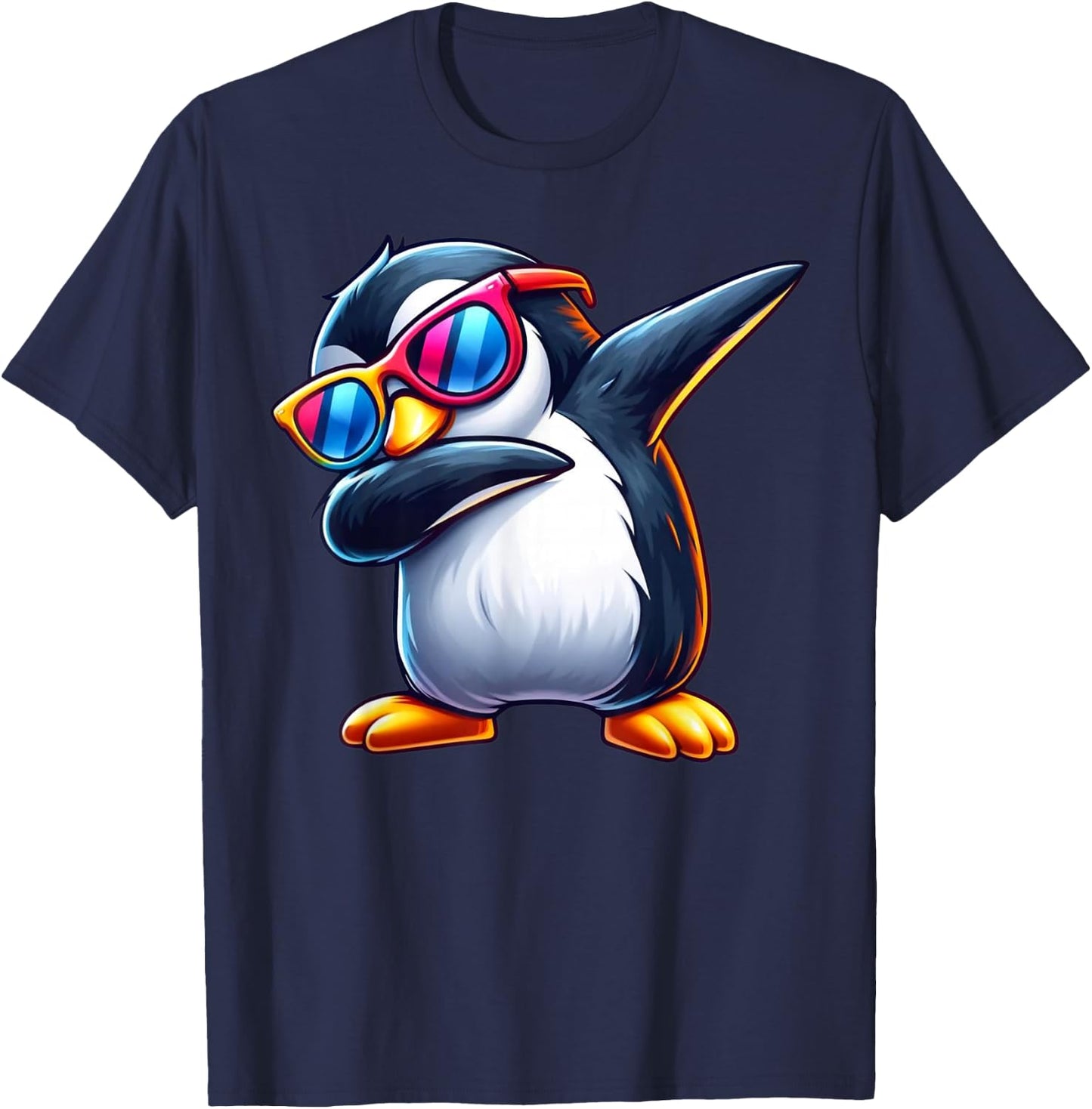 Unique Penguin Lover Apparel & Home Decor Shop -Adults & Kids Funny Dabbing Penguin Wearing Sunglasses Animal Lover Black T-Shirt - T-Shirt | Navy