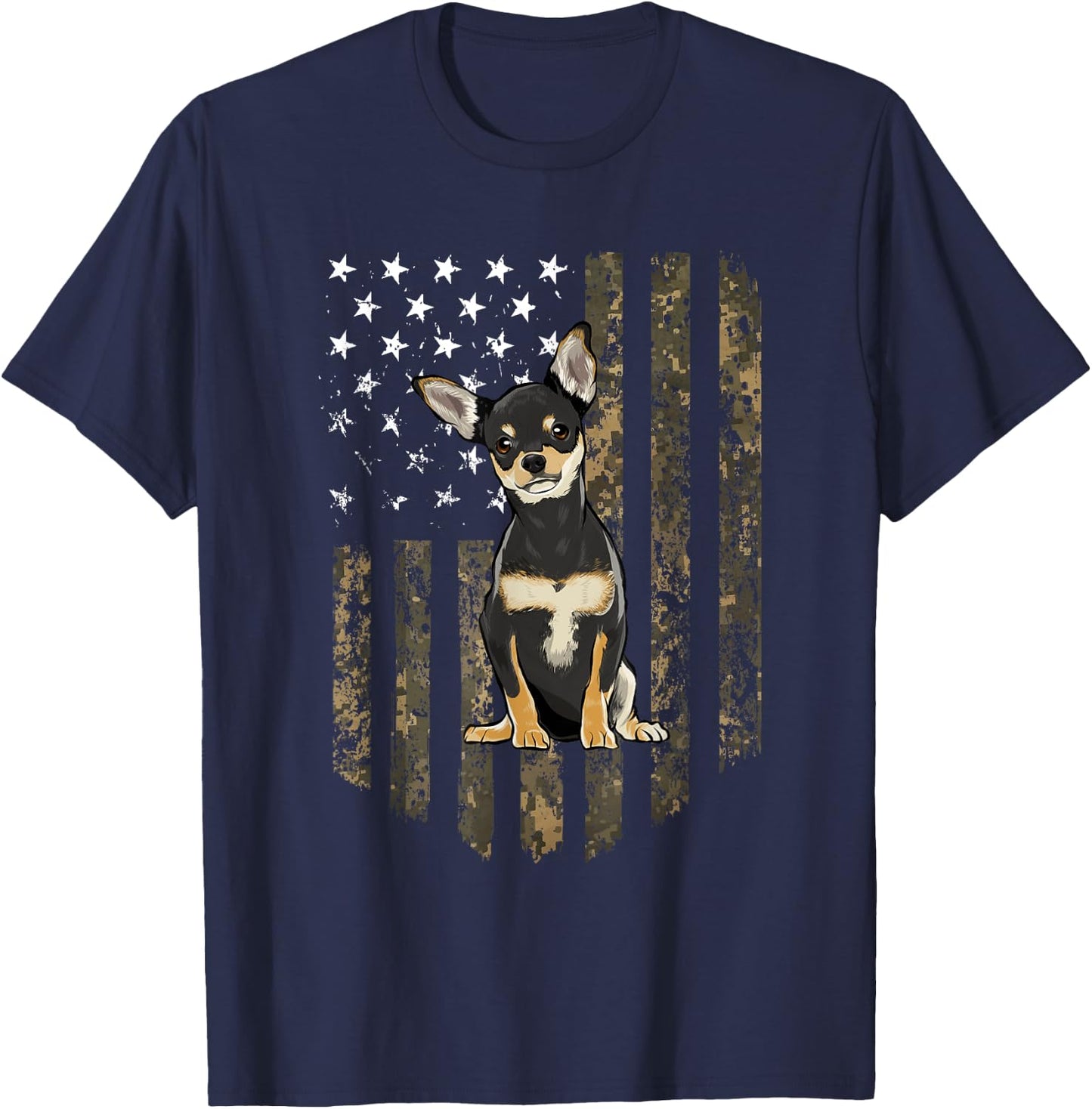 Camo American Flag Black Chihuahua 4th Of July USA Men T-Shirt - T-Shirt | Navy