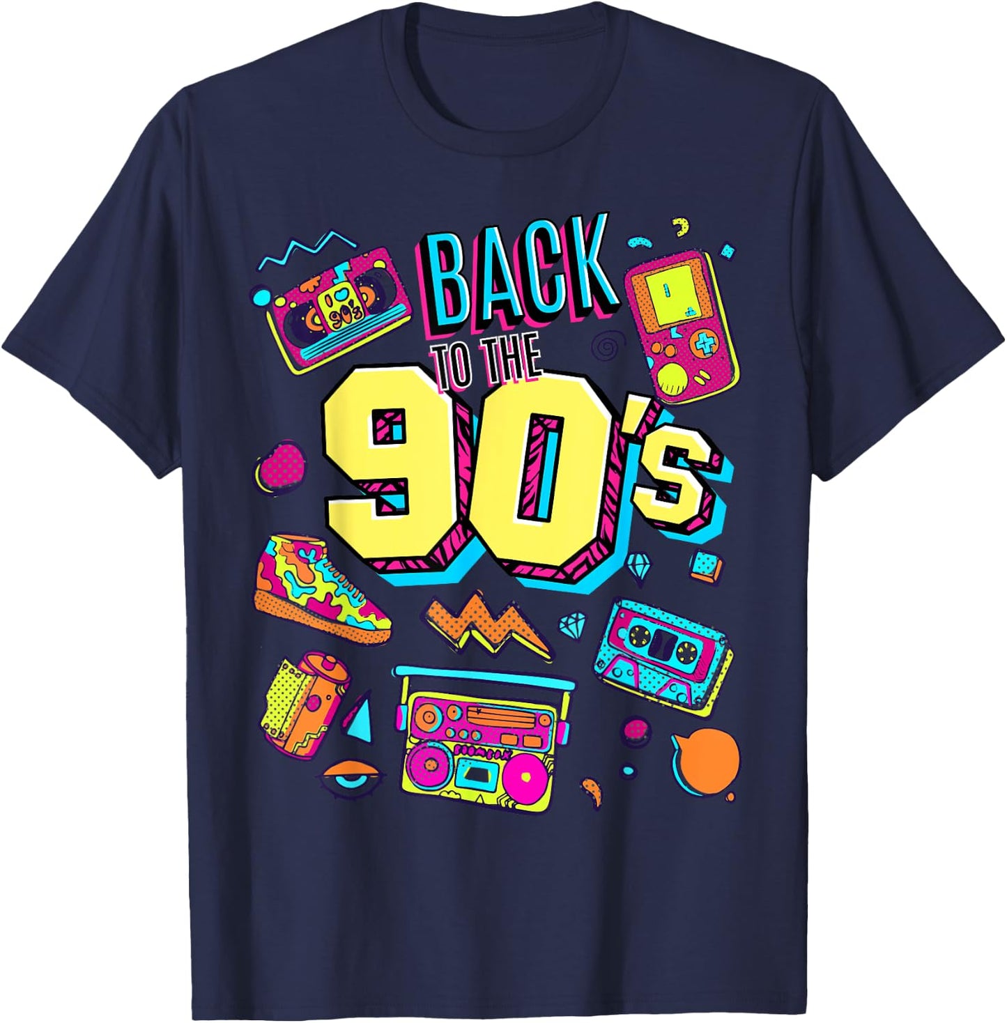 Men's Women's Kids Vintage Retro Back To 90's Graphic Design T-Shirt - T-Shirt | Navy