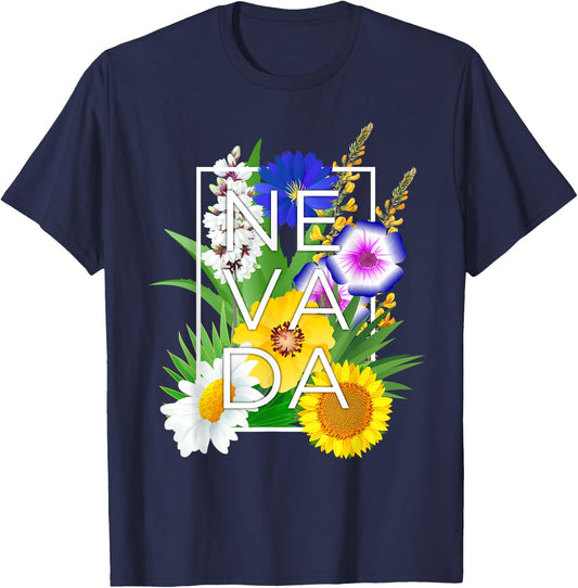 Flowers of Nevada Word Art - Nevadan State Pride T-Shirt - T-Shirt | Navy