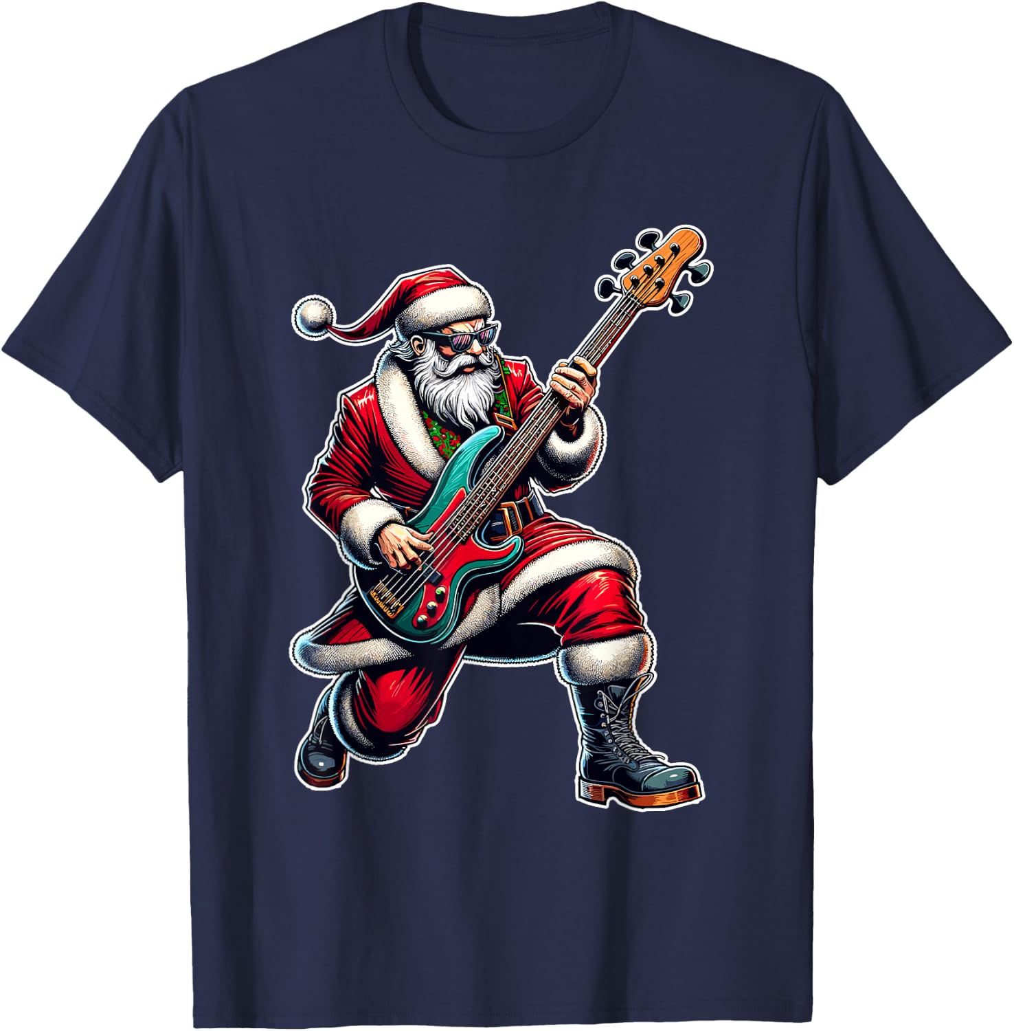 Christmas Bass Guitar Shirt Santa Bass Guitar Player T-Shirt - T-Shirt | Navy
