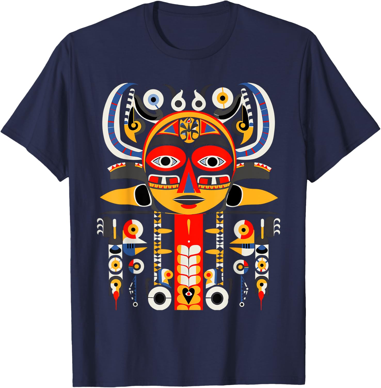 Totem Pole in Pacific Northwest Coastal Art Style T-Shirt - T-Shirt | Navy