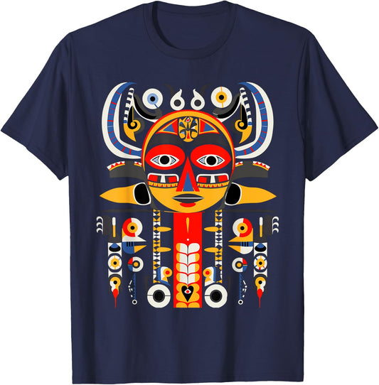 Totem Pole in Pacific Northwest Coastal Art Style T-Shirt - T-Shirt | Navy