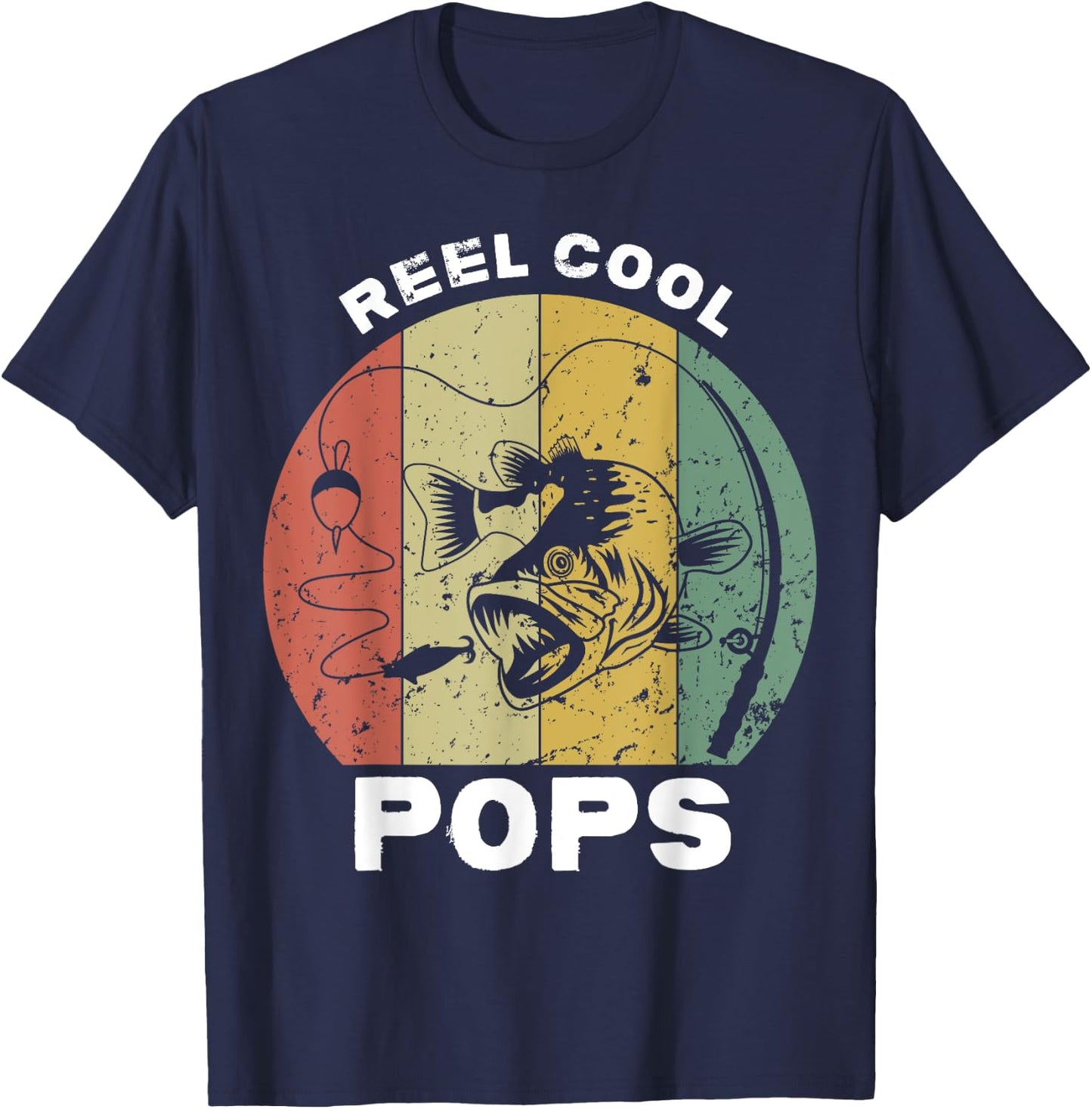 Vintage Reel Cool Pops Fishing Fathers Day Fisherman Grandpa T-Shirt - T-Shirt | Navy