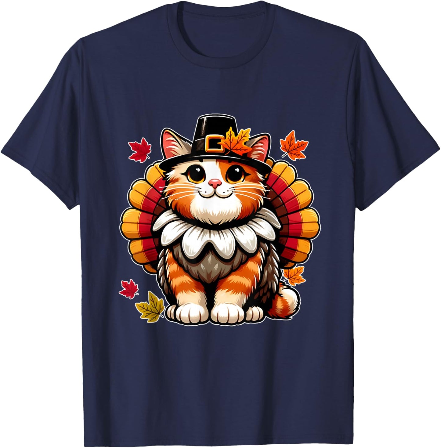 Funny Thanksgiving Shirts by Merch4life Pilgrim Cat in Turkey Disguise Thanksgiving T-Shirt - T-Shirt | Navy