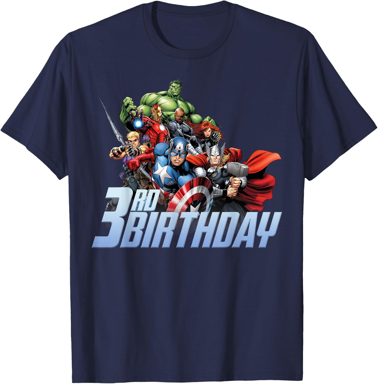 Marvel Avengers Action Shot 3rd Birthday Small T-Shirt - T-Shirt | Navy
