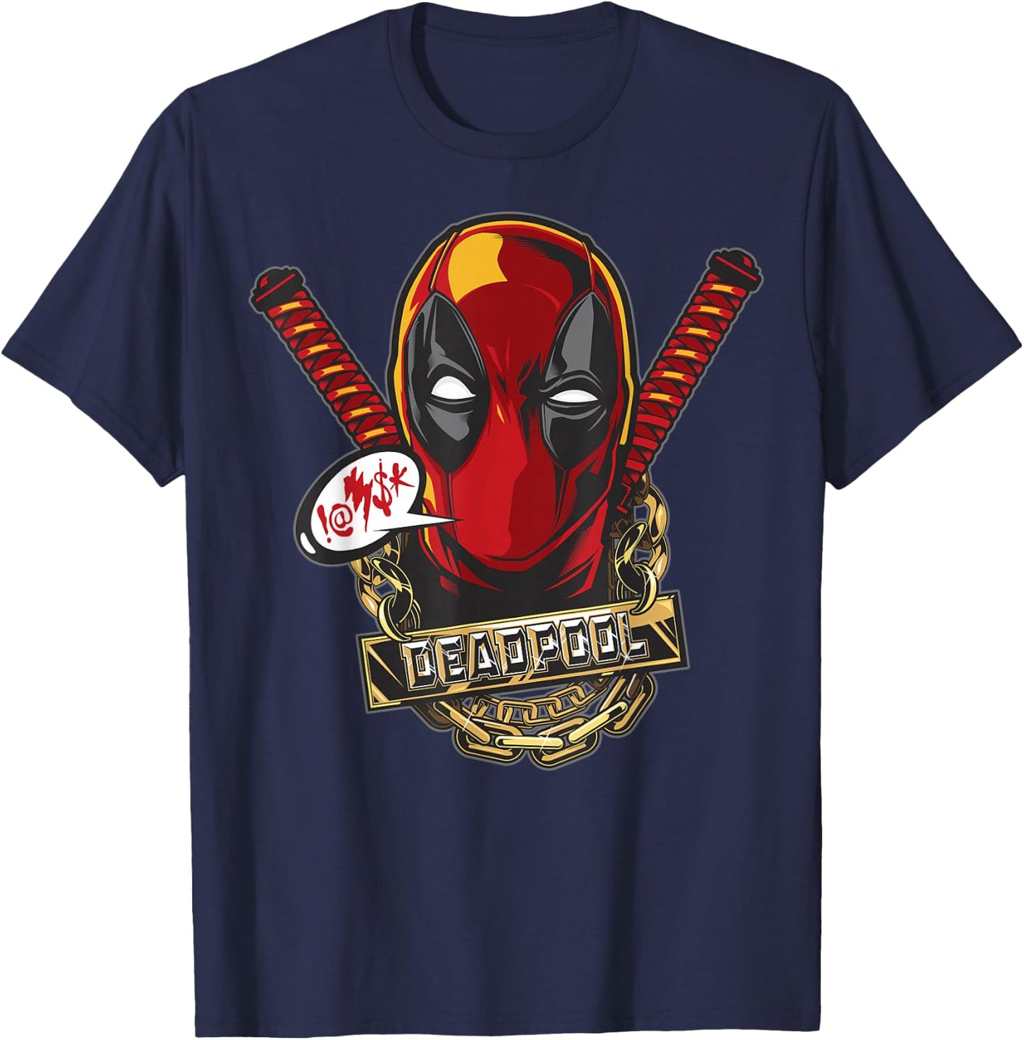 Marvel Deadpool Gold Plated Portrait T-Shirt - T-Shirt | Navy