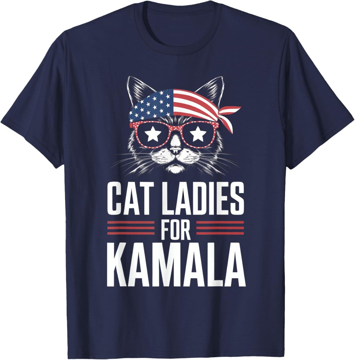 Cat Ladies for Kamala Funny Cat 2024 President Kamala-Harris T-Shirt - T-Shirt | Navy