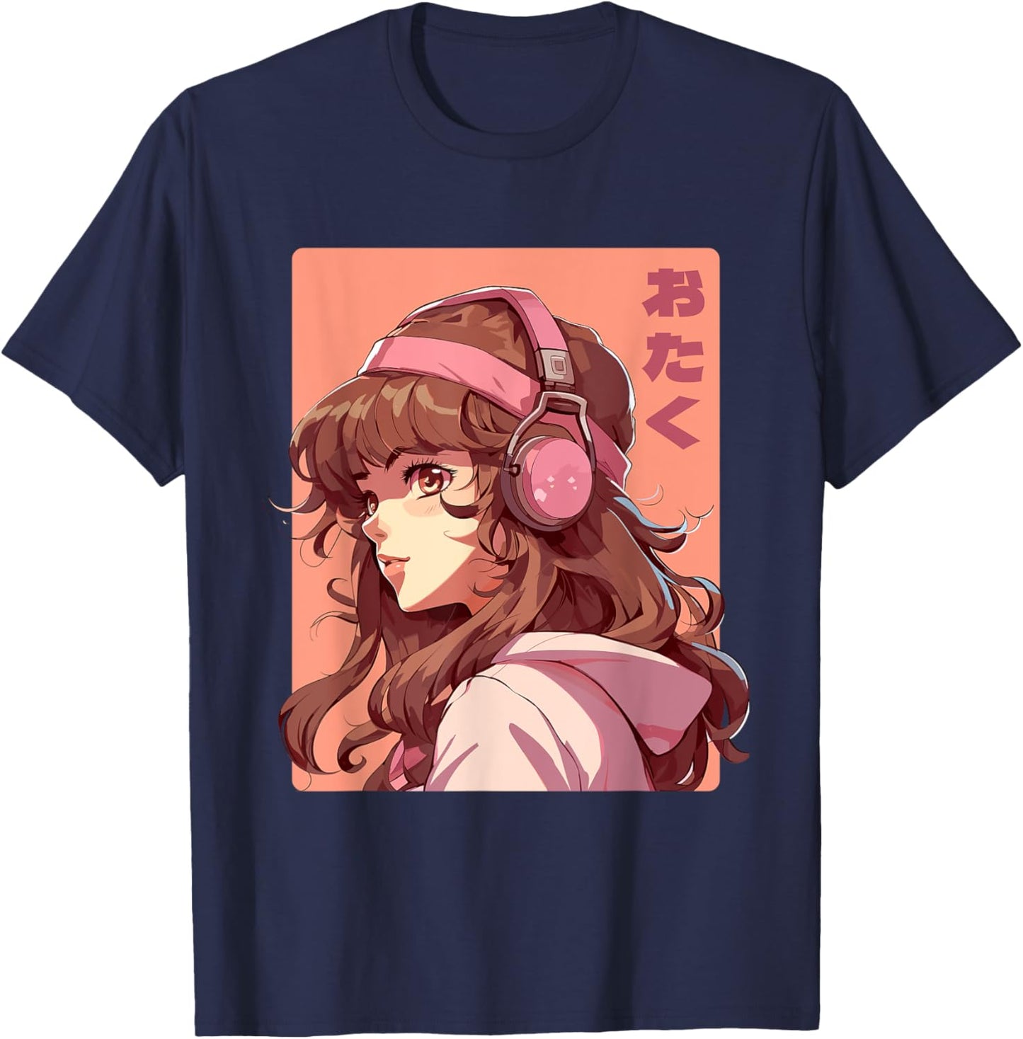 Anime Music Headphones Lofi Otaku Manga Girl T-Shirt - T-Shirt | Navy