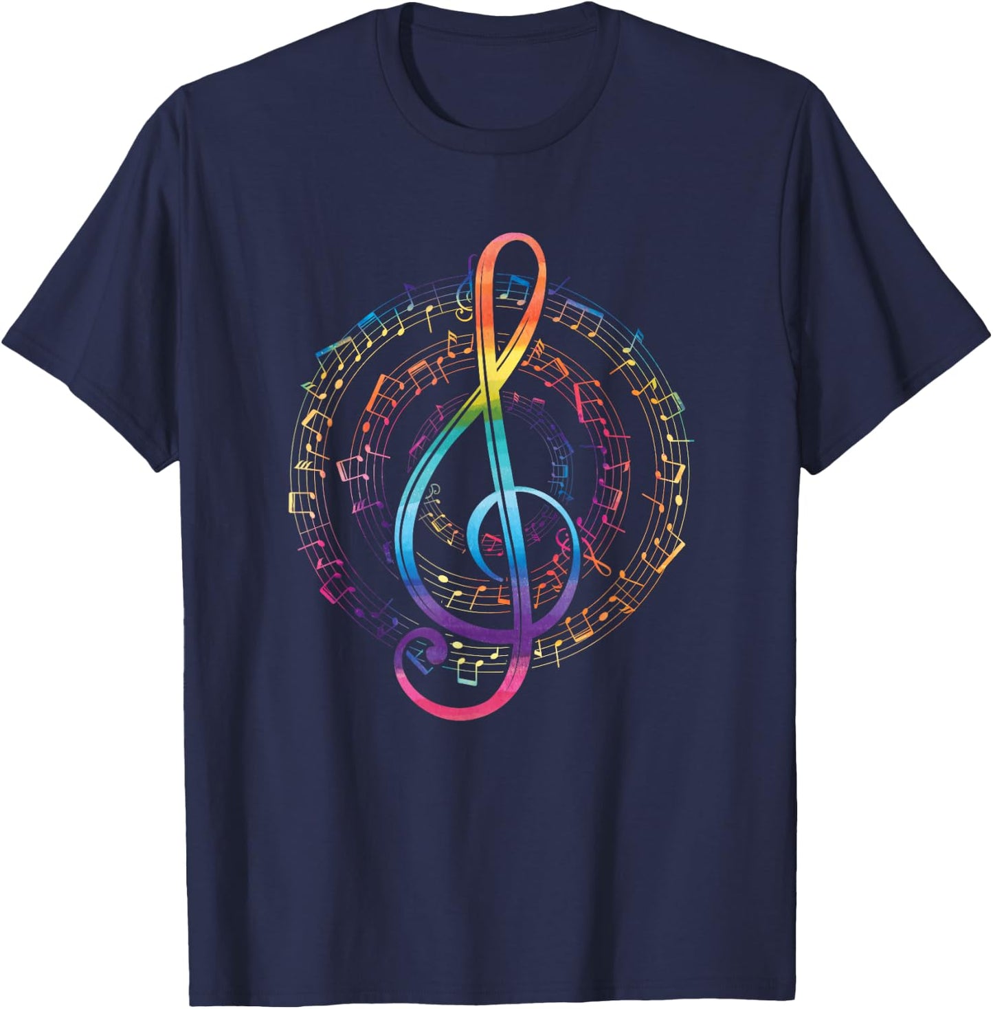 Rainbow Music Notes Treble Clef T-Shirt - T-Shirt | Navy