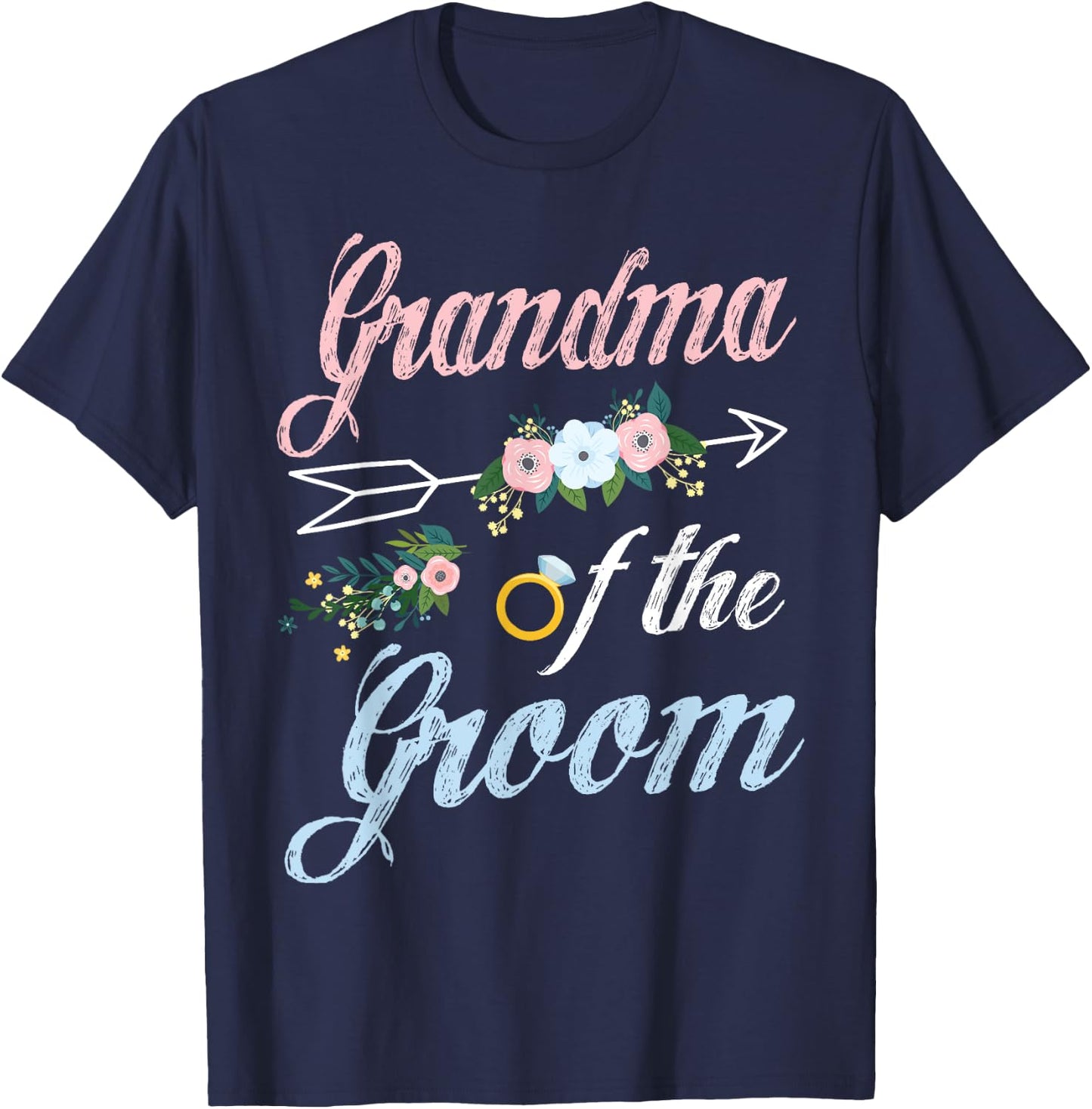 Wedding Ring And Flowers Grandma Of The Groom Grandson T-Shirt - T-Shirt | Navy