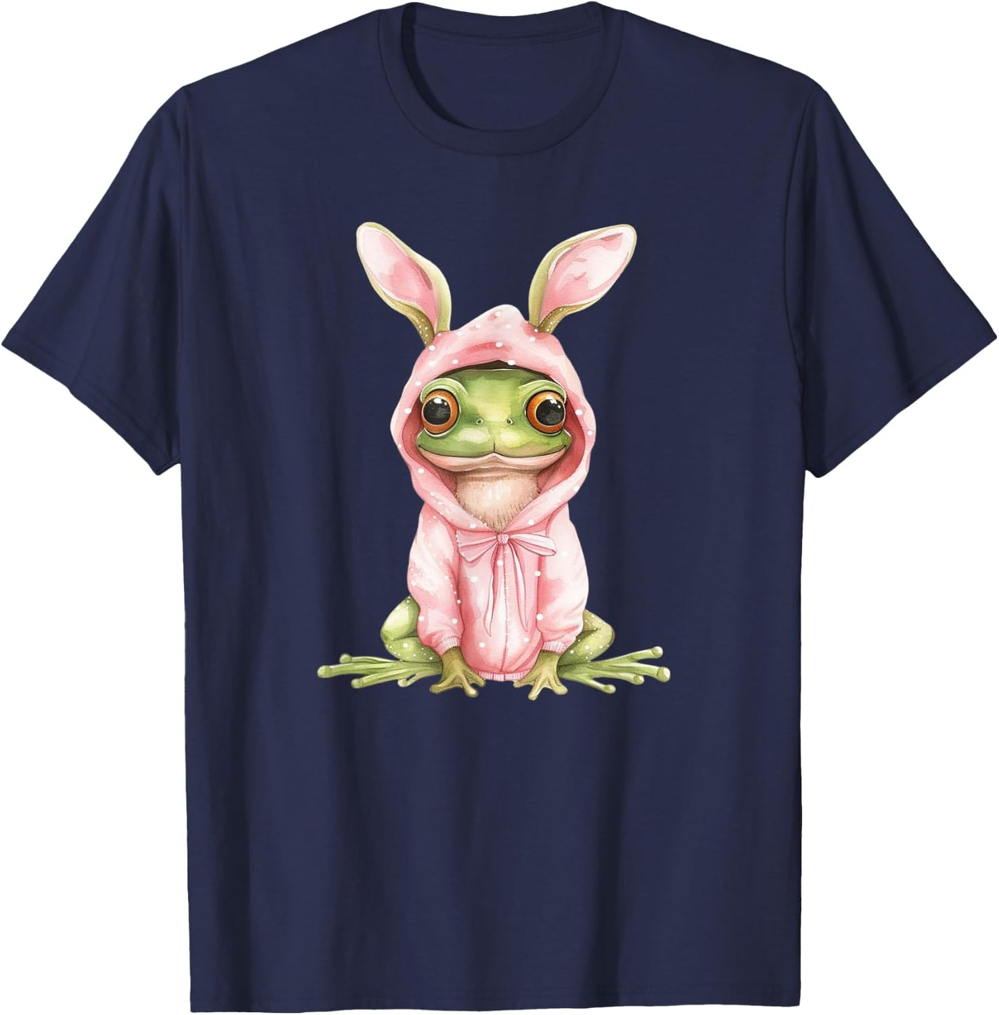 Frog Dressed As Bunny Rabbit Cute Spring Watercolor Easter T-Shirt - T-Shirt | Navy