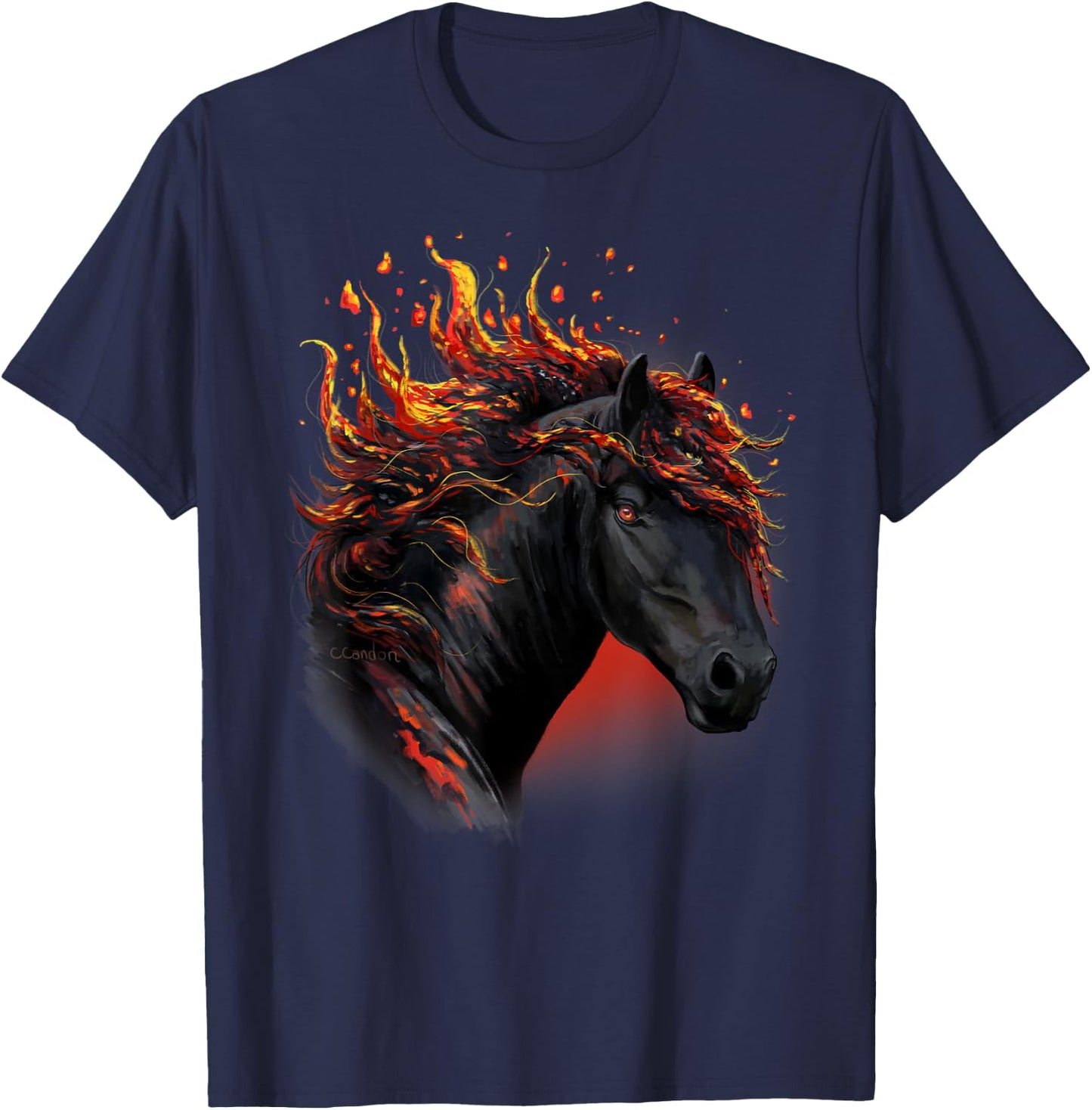 Fantasy Art- Cool Lava Black Horse - Horses - Black horse T-Shirt - T-Shirt | Navy