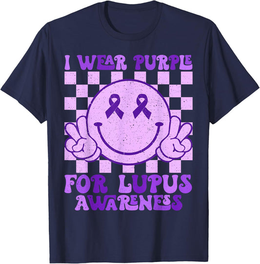 I Wear Purple For Lupus Awareness Men Women Purple Lupus T-Shirt - T-Shirt | Navy