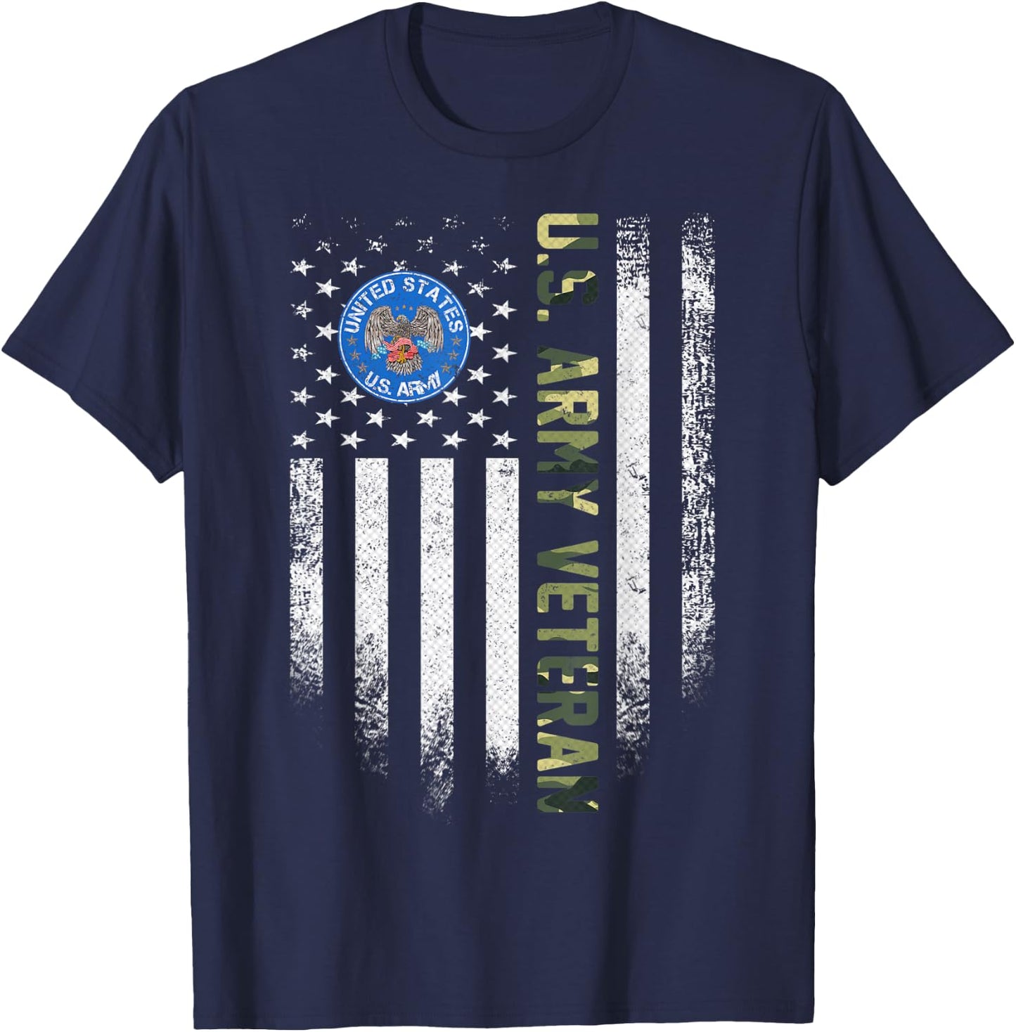 Vintage USA American Flag Proud US Army Veteran Funny Gift T-Shirt - T-Shirt | Navy