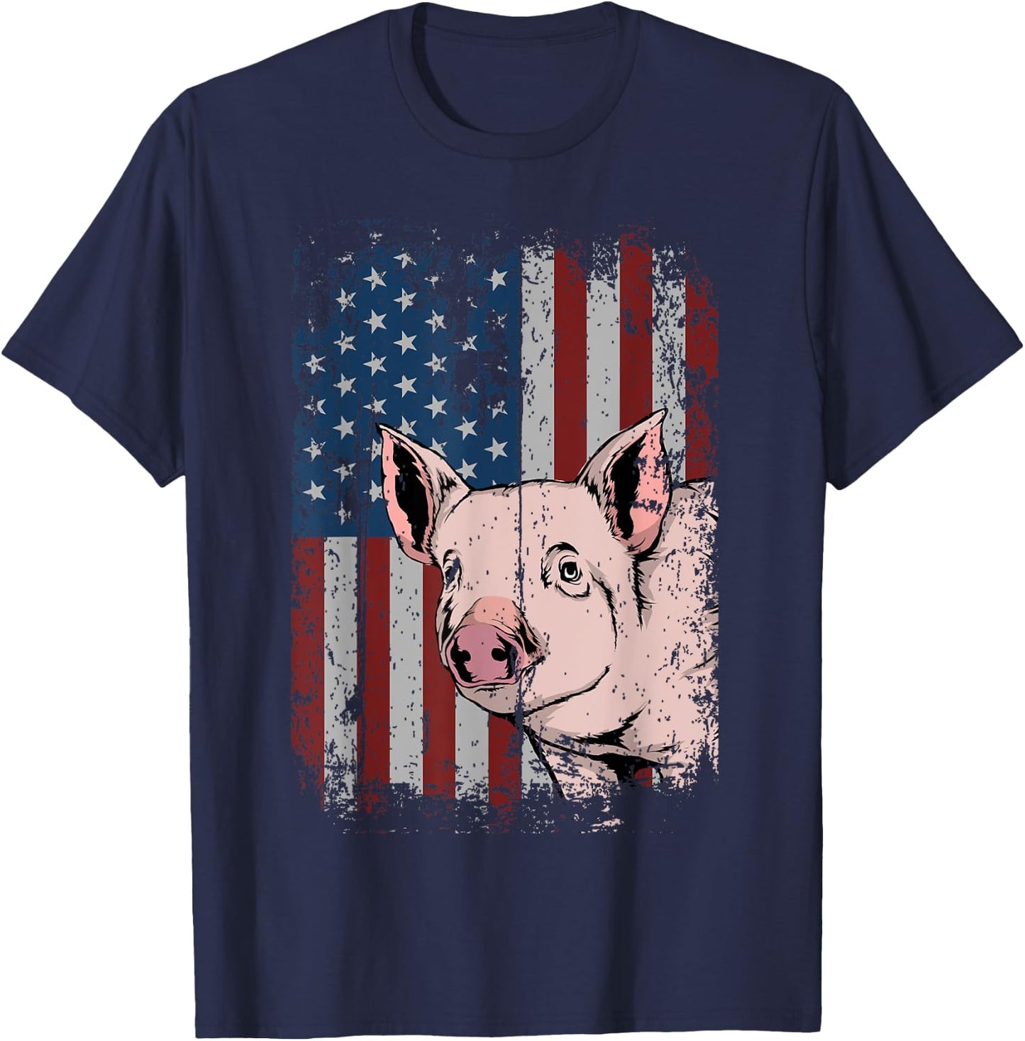 Pig American USA Flag Patriotic Pig Farm Gift Women Kids Men T-Shirt - T-Shirt | Navy