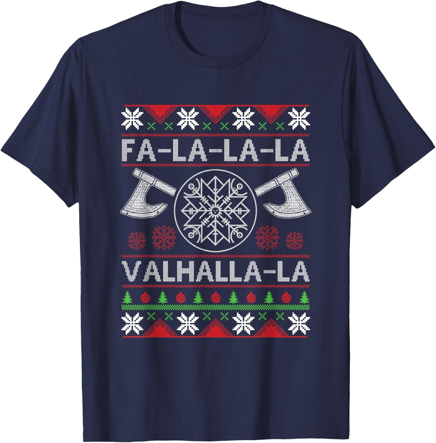 Fa-La-La-La Valhalla-La Viking God Ugly Christmas Design T-Shirt - T-Shirt | Navy