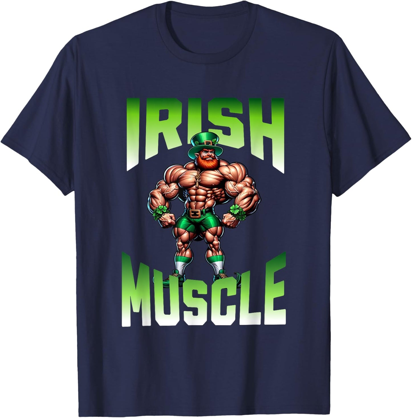 Irish Muscle Leprechaun Gym Workout Green Celebrations T-Shirt - T-Shirt | Navy
