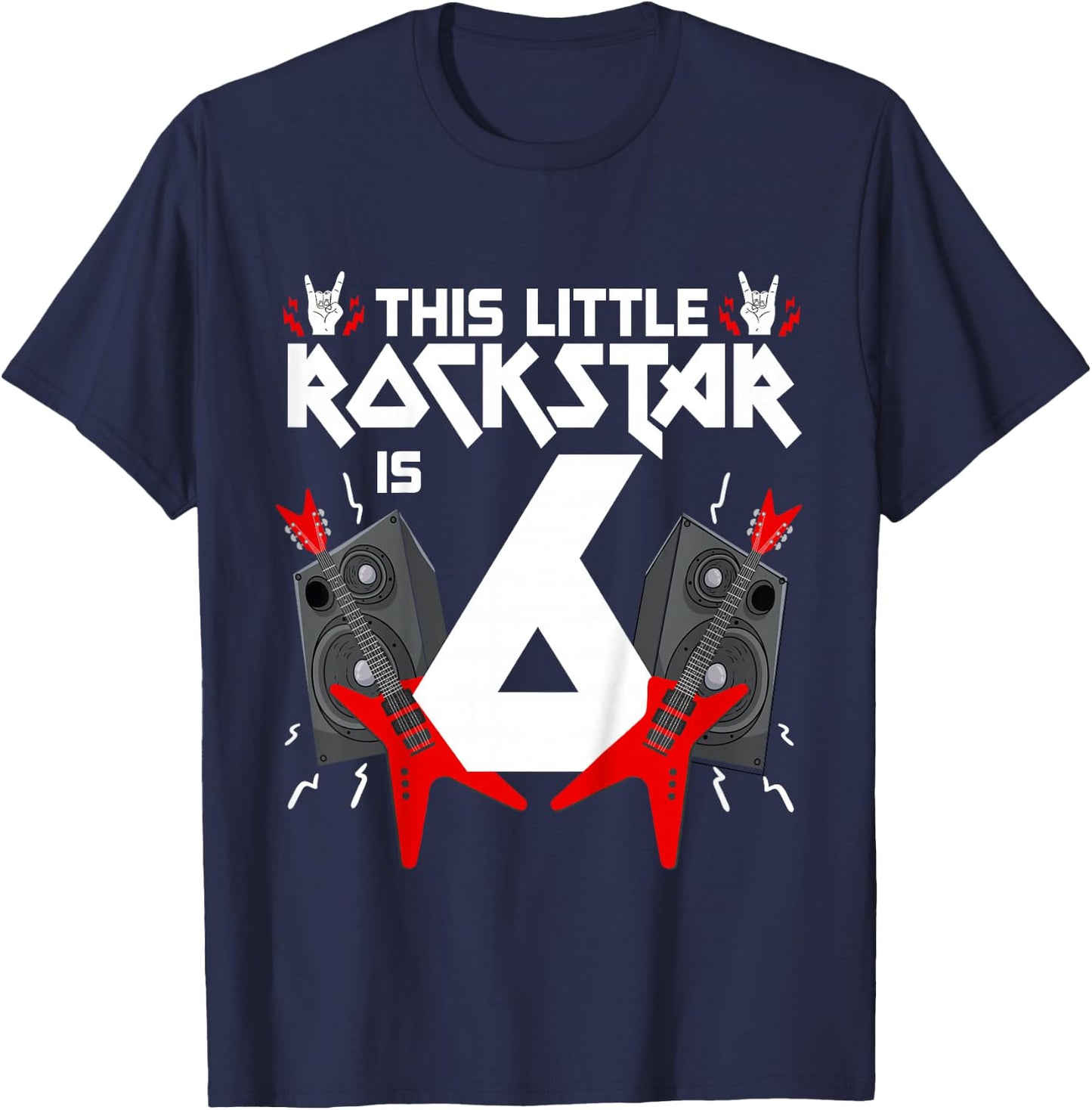 6 Year Old Rock And Roll Star Birthday Party Guitar 6th Gift T-Shirt - T-Shirt | Navy