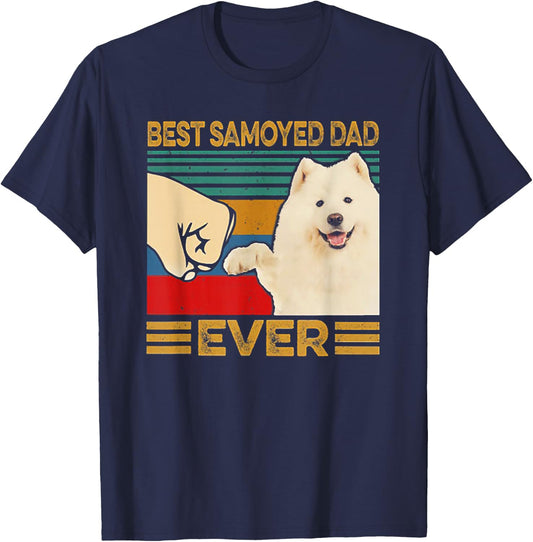 Best Samoyed Dad Ever Retro Vintage Father's Day Gift T-Shirt - T-Shirt | Navy