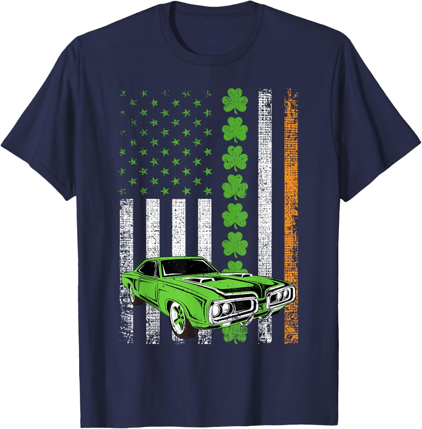 Irish American Flag Lucky Car Racing St. Patrick's Day T-Shirt - T-Shirt | Navy