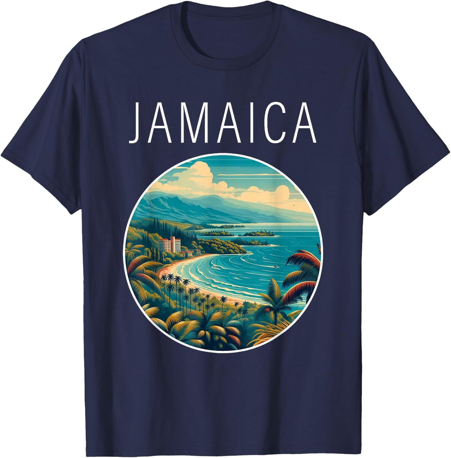 Jamaica Scenery Art Deco T-Shirt - T-Shirt | Navy