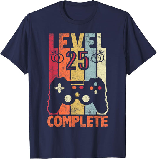 Level 25 Complete retro Vintage 25th Wedding Anniversary T-Shirt - T-Shirt | Navy