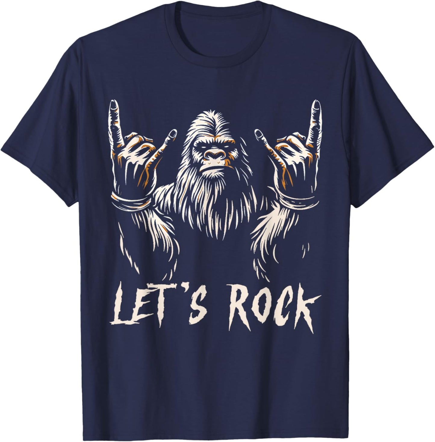 Bigfoot Rock On Funny Sasquatch Rock and Roll Let's Rock T-Shirt - T-Shirt | Navy