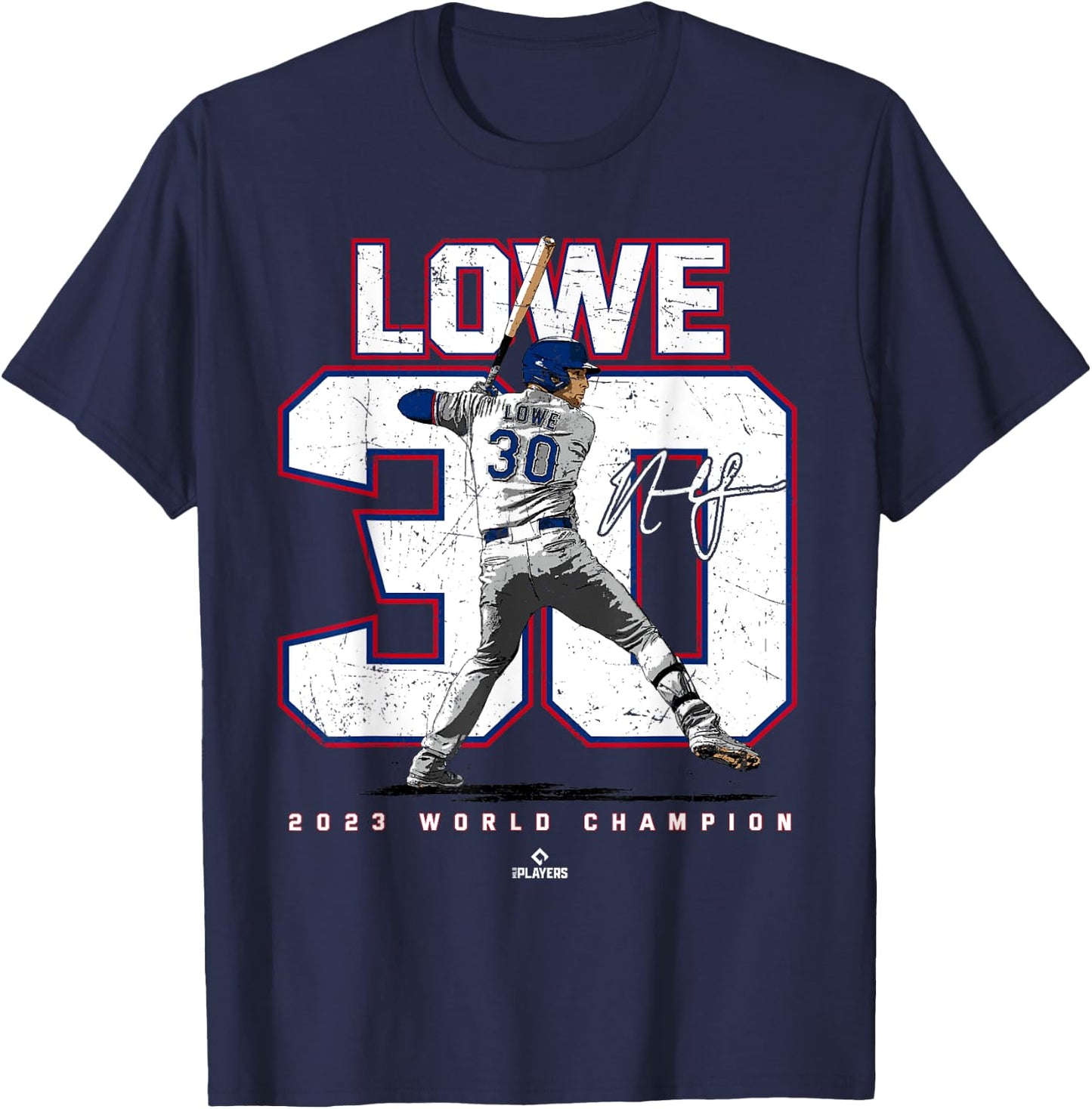 Player Number 2023 World Champion Nathaniel Lowe Texas MLBPA T-Shirt - T-Shirt | Navy