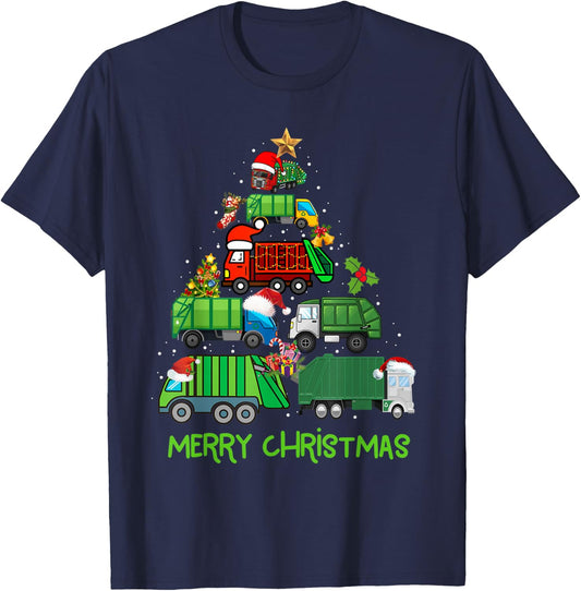 Funny Garbage Truck Christmas Tree Ornament Decor Boys Kids T-Shirt - T-Shirt | Navy