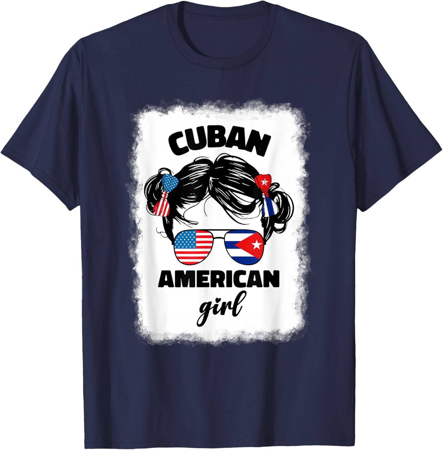 Half Cuban And American America Cuba Usa Flag Kids Girl Cute T-Shirt - T-Shirt | Navy