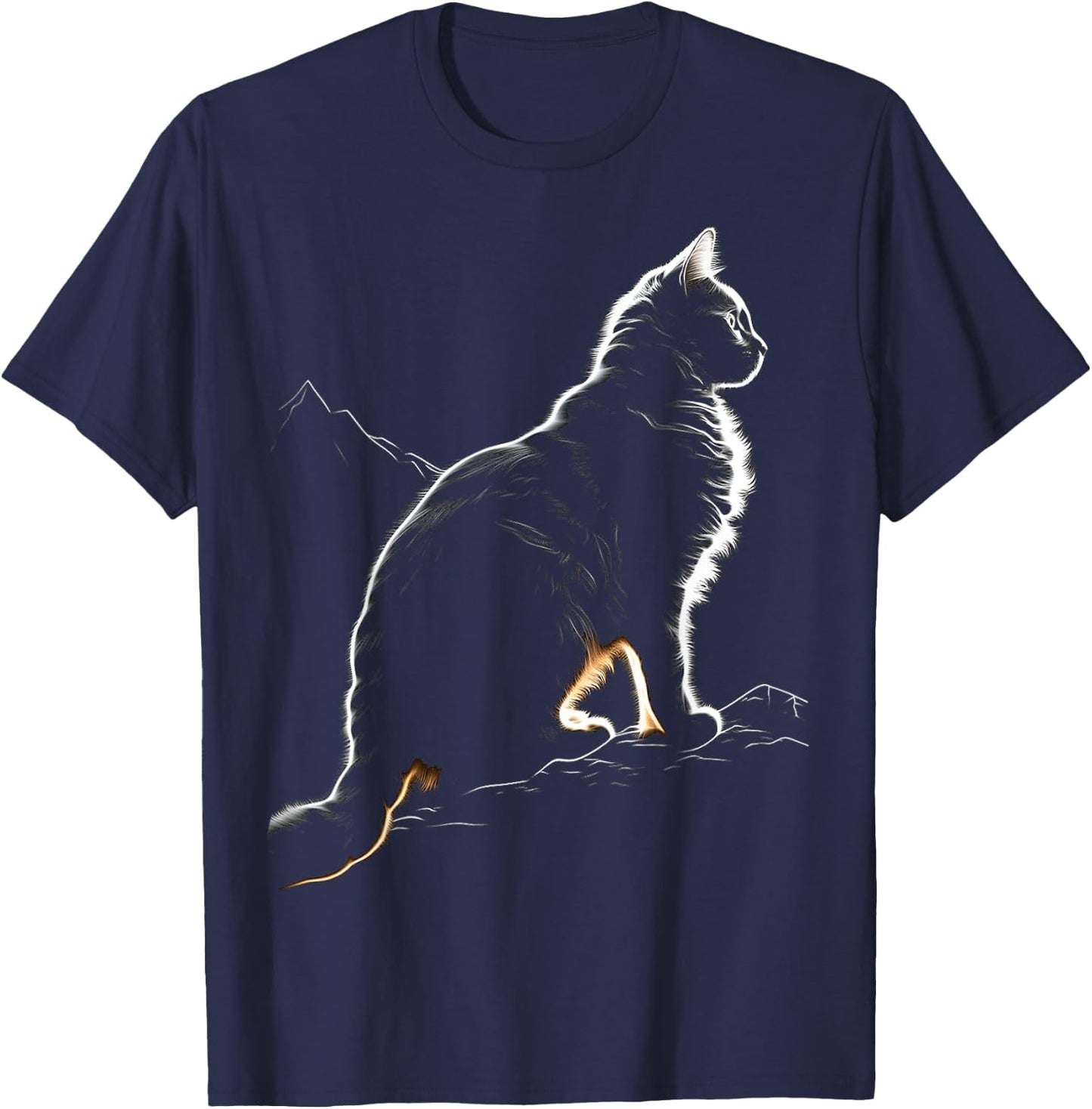 Cat Illustration Drawing Animal Art Graphic Cat T-Shirt - T-Shirt | Navy