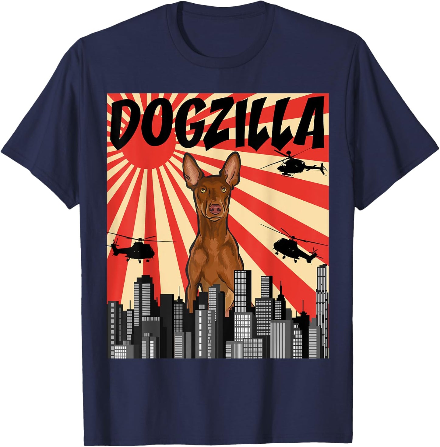 Funny Retro Japanese Dogzilla Pharaoh Hound T-Shirt - T-Shirt | Navy
