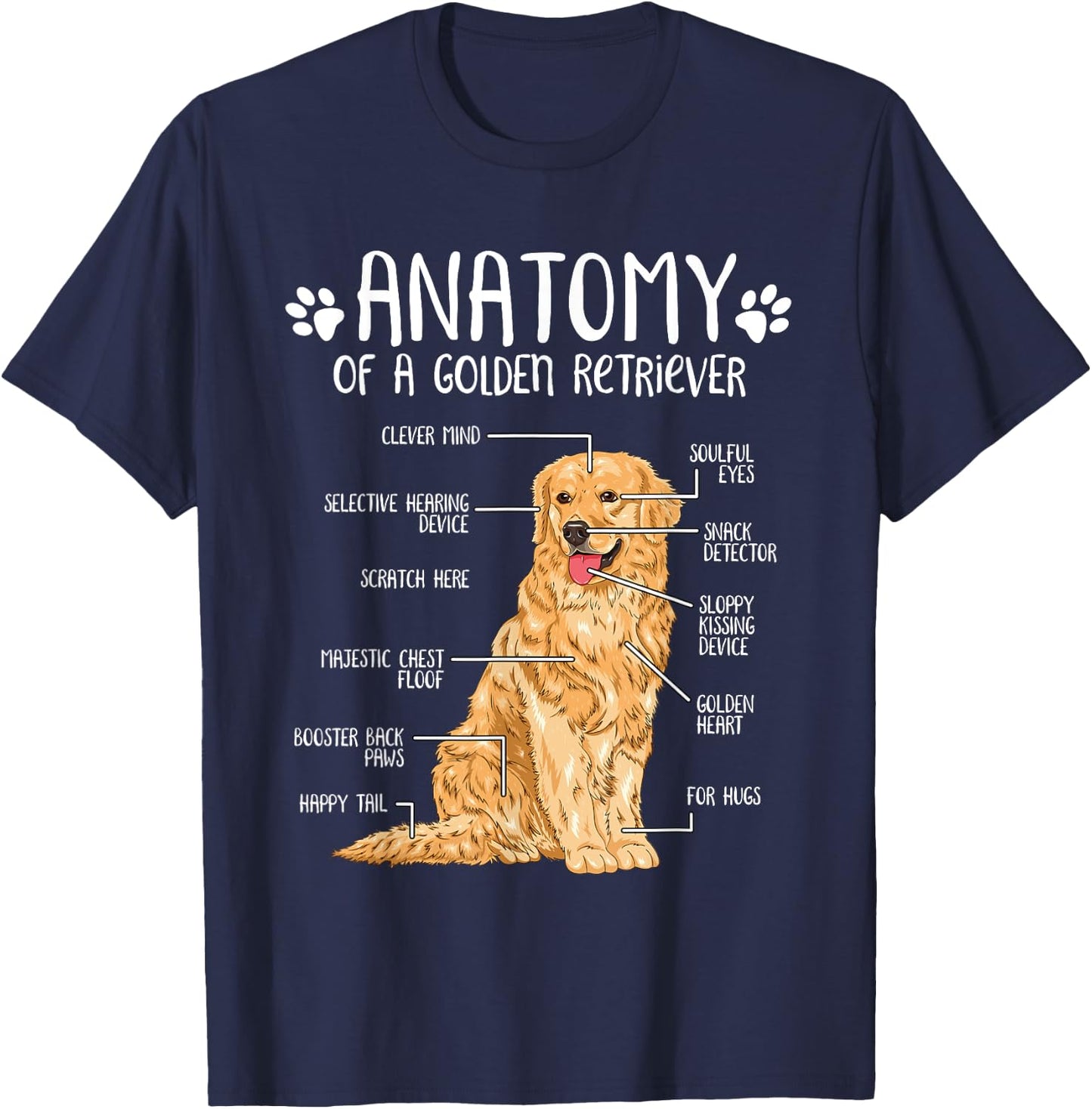Funny Anatomy Golden Retriever Dog Lover Men Women Girls Kids T-Shirt - T-Shirt | Navy