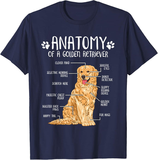 Funny Anatomy Golden Retriever Dog Lover Men Women Girls Kids T-Shirt - T-Shirt | Navy