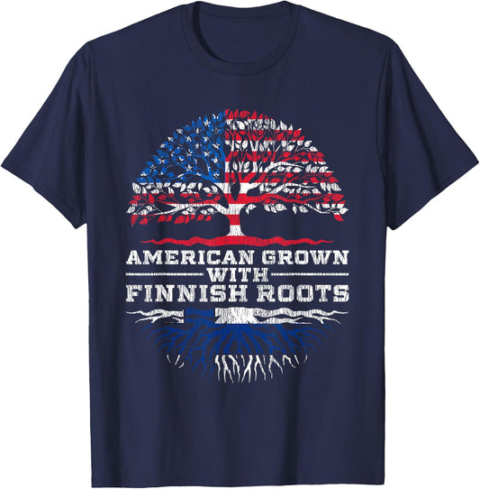 American Grown With Finnish Roots Finland T-Shirt - T-Shirt | Navy