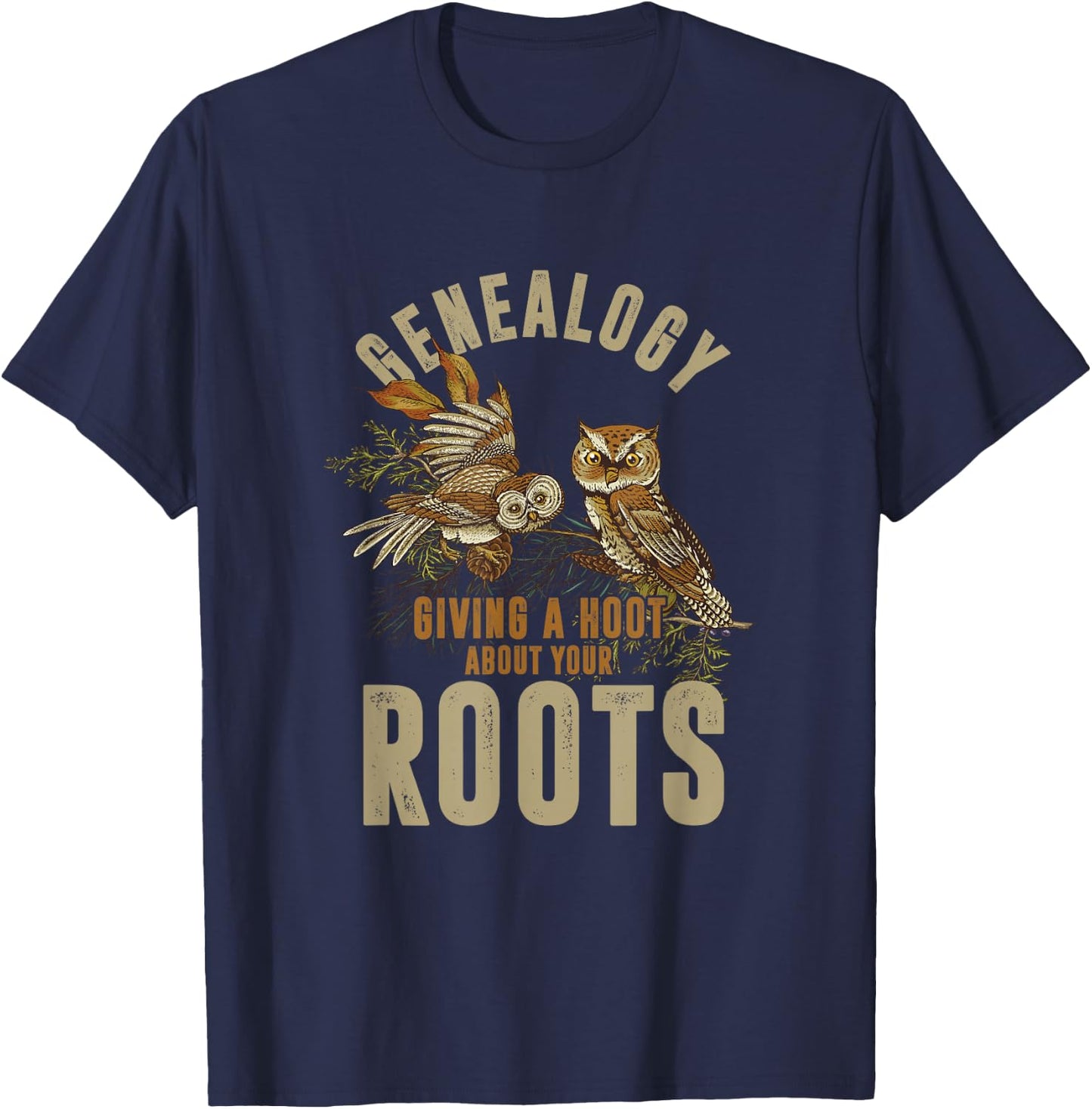 Eulen-Fan-Genealoge Genealogie Roots Geschenke Genealogy Owl - -Adults - Black - Small - Short Sleeve - Cotton 60%, Polyester 40% T-Shirt - T-Shirt | Navy