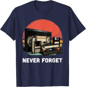 Never Forget Shirt Retro Cassette Tape VHS Gamer 80s 90s T-Shirt - T-Shirt | Navy